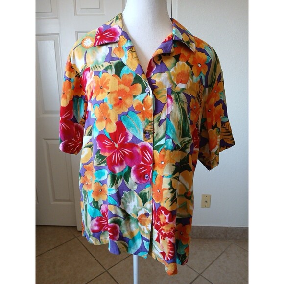 Spare Change California Women’s Floral Tropical Button Up Shirt Sz L Hawaian - Picture 1 of 14